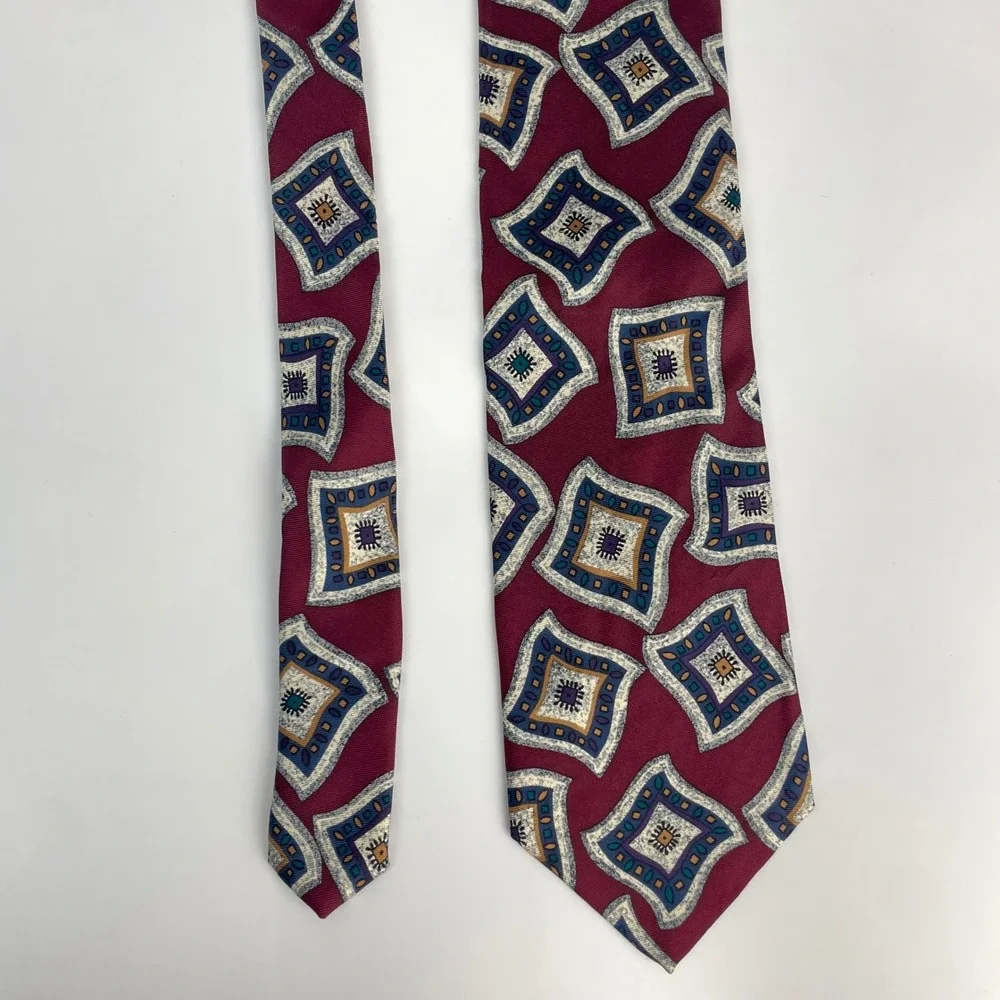 Pierre Balmain Tie Silk Men‎ Extra Long Tie Burgundy Geometric Abstract Italy